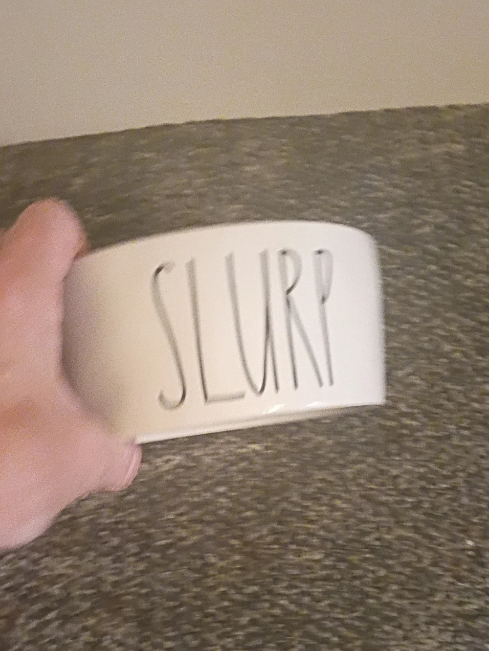White Dog Bowl Ceramic Bowl with 'SLURP' Text